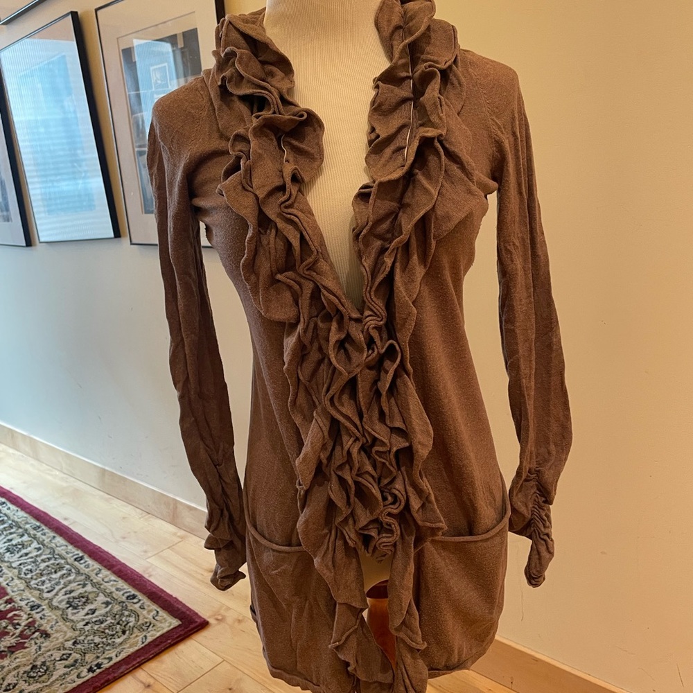 Brown Ruffled Cardigan